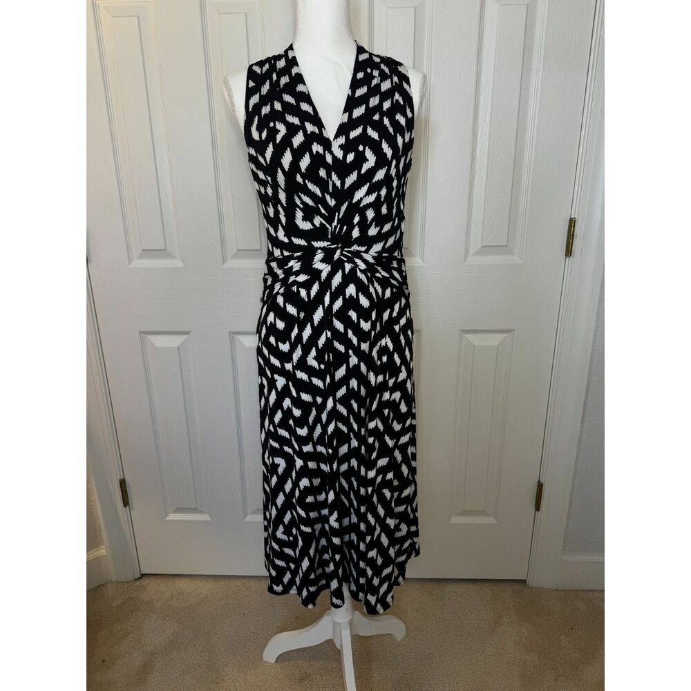Black and Ivory Print Midi Dress White House Black Market Size 4